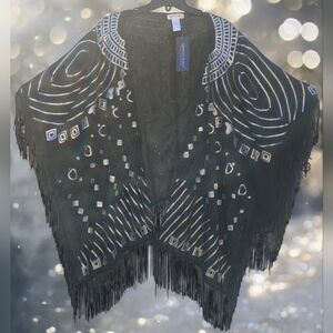NEW Anna-kaci Shawl Wrap Cape Black With Silver Sequins One Size